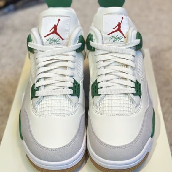 Jordan Men's White and Green Sneakers - Picture 2 of 11